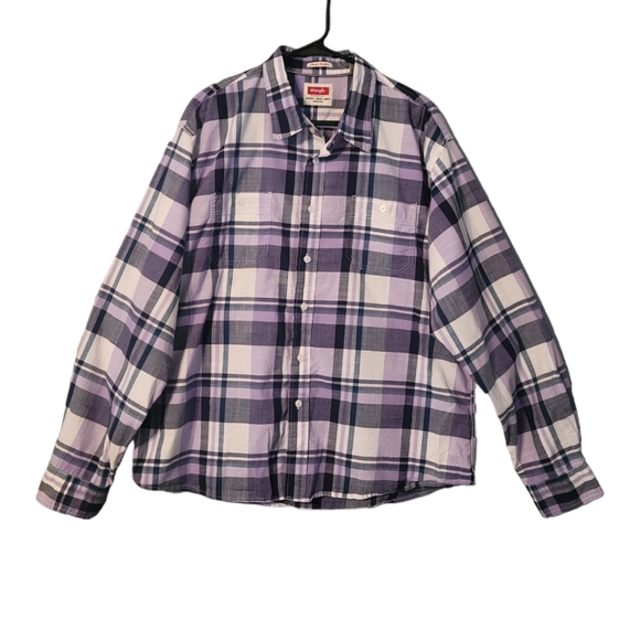 Wrangler Flex For Comfort Shirt Mens 2XL Button Down Cotton Blend Purple Plaid - Picture 1 of 6